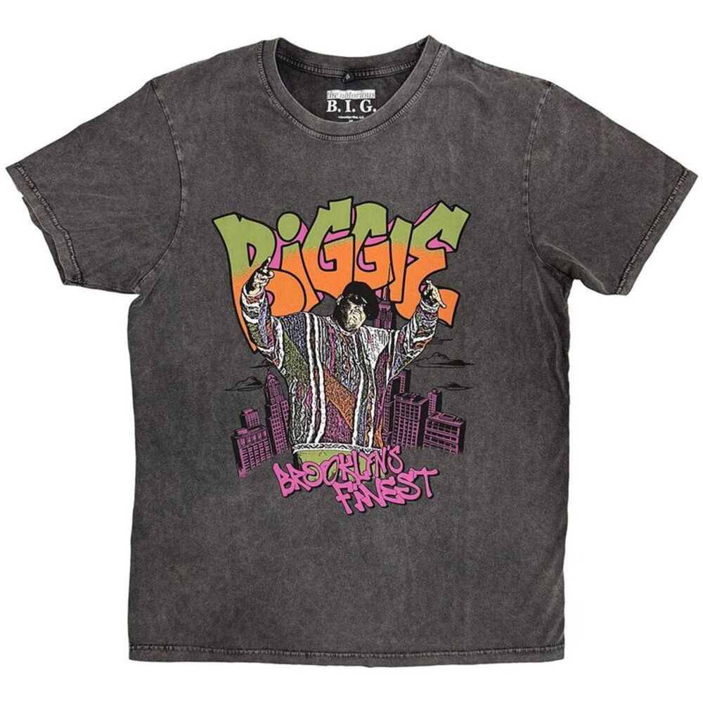 Biggie Smalls Unisex Adult Graffiti Stone Wash T-Shirt / Charcoal Grey